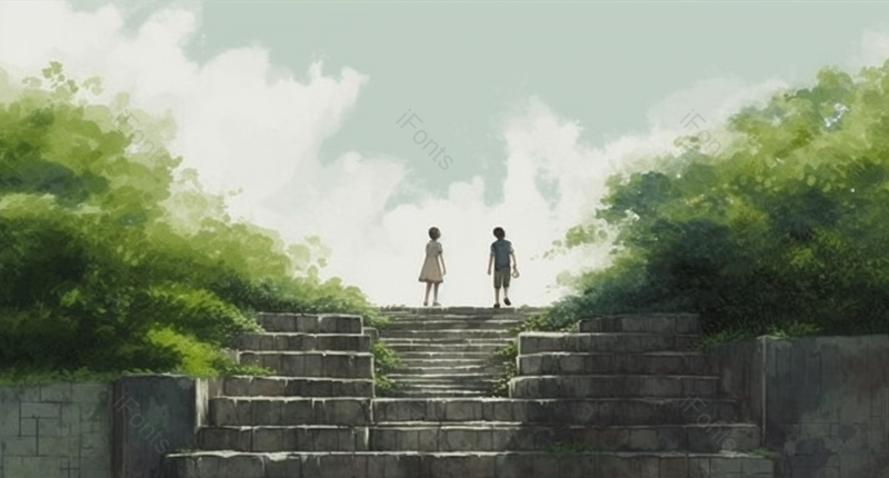乡村室外台阶上人物背影插画图,插画/手绘图,插画/手绘图库,插画/手绘图下载,插画/手绘